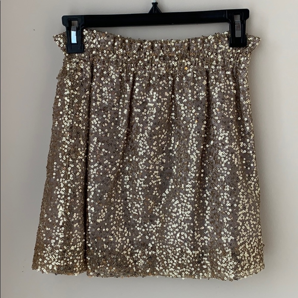 J. CREW Gold Sequin Mini Skirt w/ Elastic Waist 2